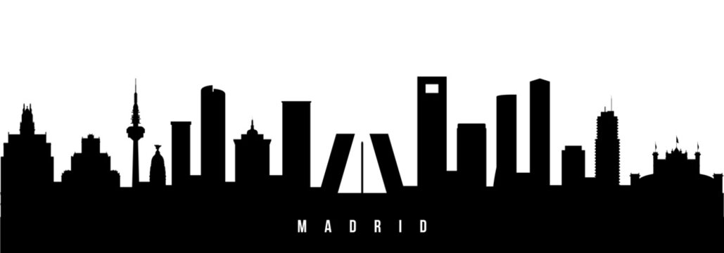 Vector silhouette illustration of Madrid urban skyline. Modern minimalist cityscape graphic, perfect for travel, banners or backgrounds.