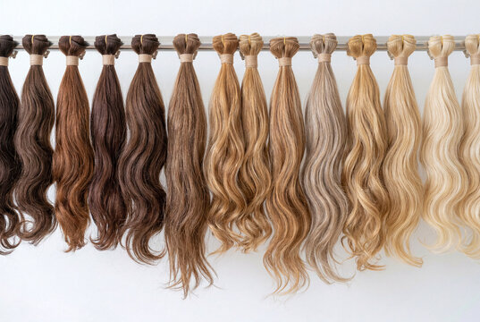 色ごとに並ぶヘアエクステの見本