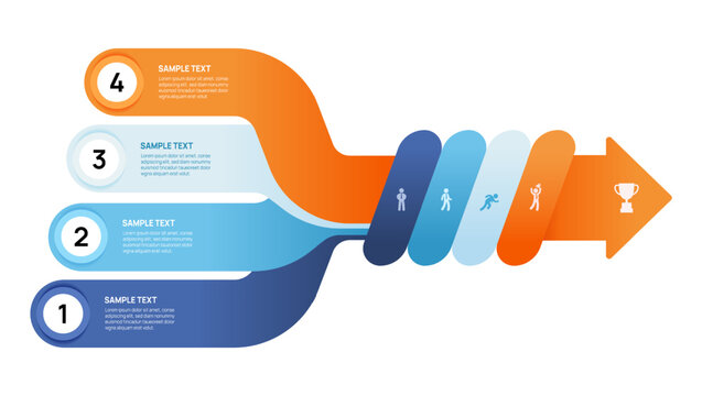 Infographic template for business. 4 Steps Timeline diagram presentation. Infographic Arrows to goal concept. Vector illustration.