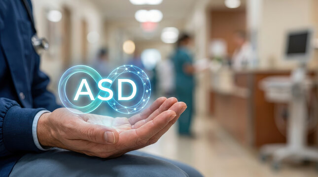 Medical hospital doctor autism ASD healthcare patient clinic diagnosis support medical hospital doctor autism ASD healthcare patient clinic diagnosis support concept with hologram text above hand