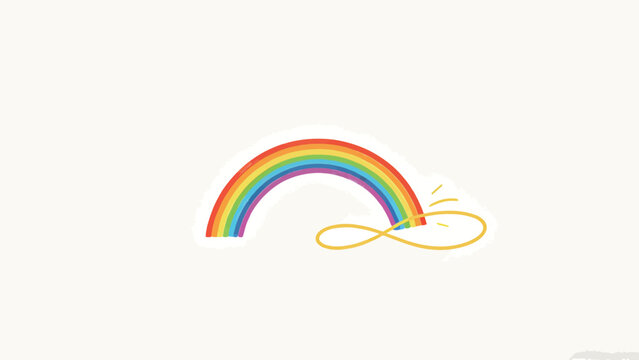 Minimalist Whimsical Hand-Drawn Six-Color Rainbow Arch with Yellow Infinity Swoosh Accent, Cheerful Gentle Illustration on Soft Off-White Background