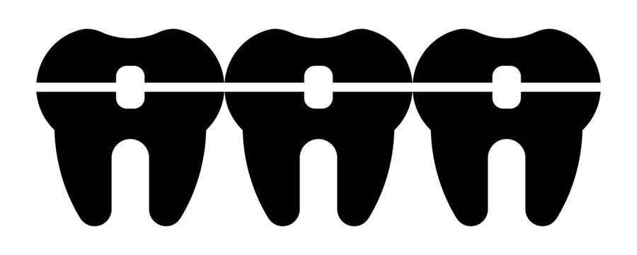 Dental braces on teeth icon. Dental bracket system vector illustration. Teeth brace alignment symbol.