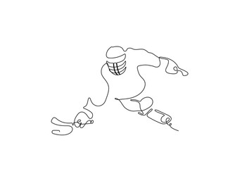 Fototapeta premium Single line drawing of a adaptive hockey sportsman. Vector illustration capturing motion, resilience, and inclusivity in para sports. Concept of strength, accessibility, and determination. 