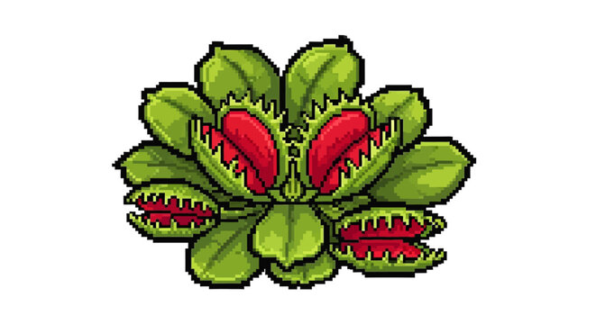 Illustration of a Carnivorous Venus Flytrap Plant with Open Jaws.