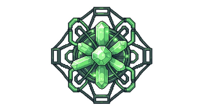 Intricate Emerald Crystal Emblem Design.