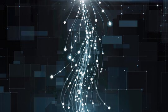 Flux vertical de donn&eacute;es num&eacute;riques avec particules lumineuses et r&eacute;seau abstrait &ndash; concept d&rsquo;intelligence artificielle et big data