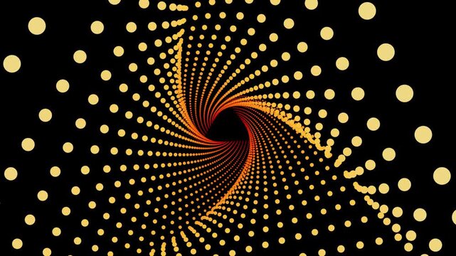 Golden dots swirl in hypnotic motion against deep black