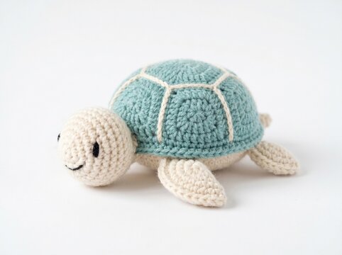 Adorable handmade crochet sea turtle toy with a smiling face, perfect for nursery decor and children's gifts