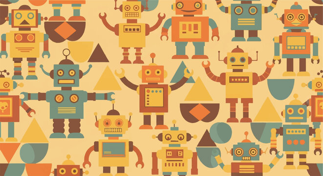Colorful robot pattern illustration geometric background repeating design