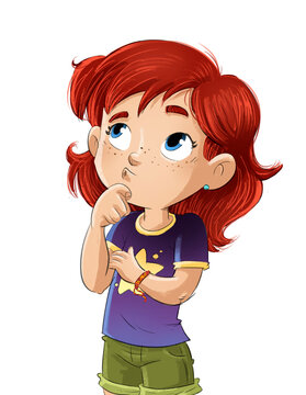 Little girl with a thoughtful face and pose