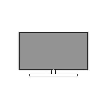 A simple line drawing of a modern flat screen television.