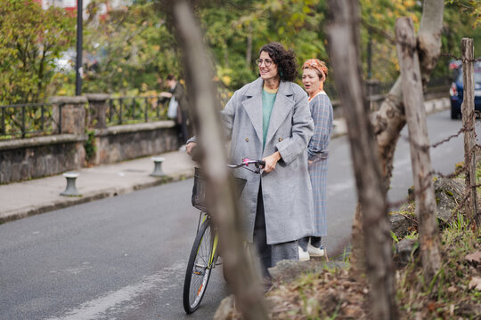 Mature women exploring an urban street setting