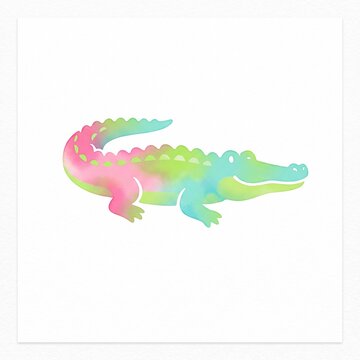Watercolor alligator illustration features vibrant pastel colors and a friendly expression perfect for children or cute nursery wall art decor