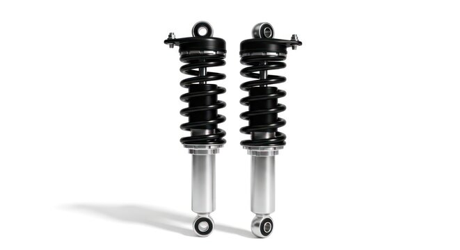 Car shock absorbers on white.