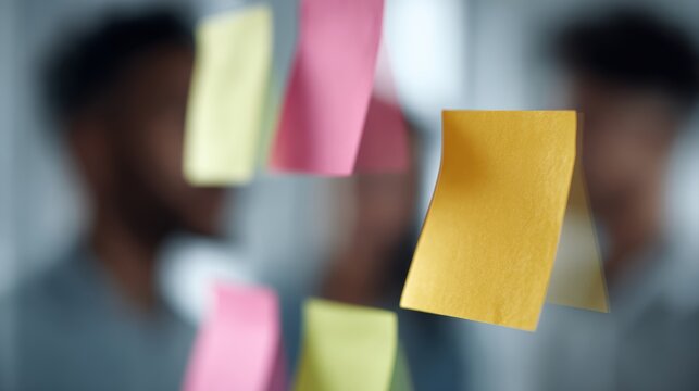 Office brainstorming concept with sticky notes and whiteboard