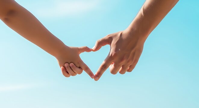 Father and child holding hands together forming a heart shape