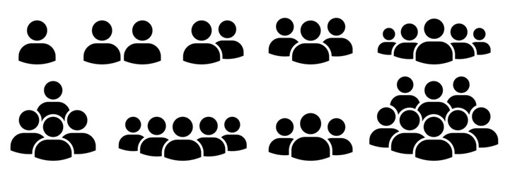 People 1, 2, 3, 4, 5, 6, 7, 8, 9, 10 icon set. Crowd signs. Containing participants, group, team, meeting, organization, community, population, audience, member, discussion, assembly, interview. © IQ art_Design