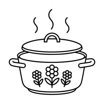A red ceramic casserole cooking pot and spoon with a lid isolated on a white background as a kitchenware utensil vector illustration