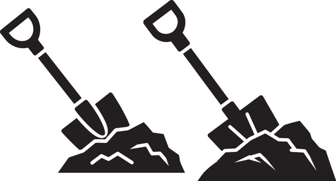 Digging icon silhouette vector with pile of dirt illustration