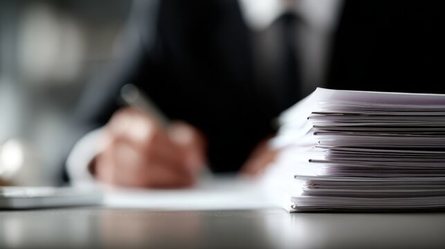 Lawyer working on case files in office