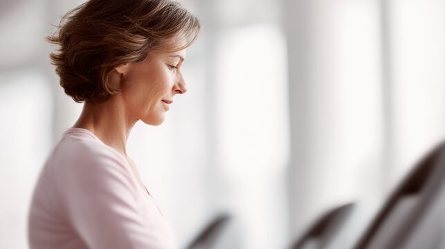Mature woman exercising on elliptical trainer