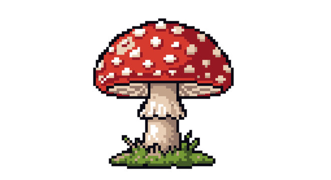 Pixel Art Amanita Muscaria Mushroom Illustration.