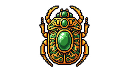 Fototapeta premium Ornate Golden Scarab Beetle with Emerald Gemstone.