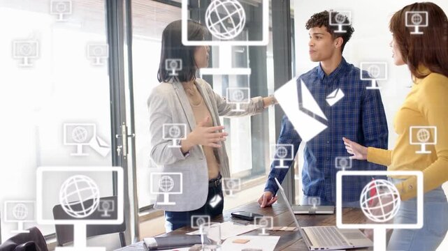 Team lead starting discussion, teammates replying while icons growing, obscuring view for business