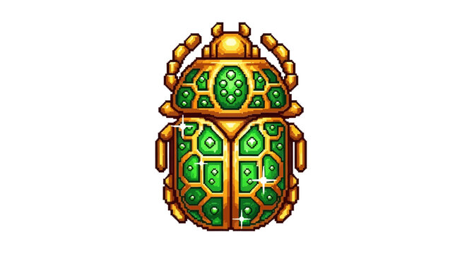 Ornate Golden Scarab Beetle with Emerald Gemstones.