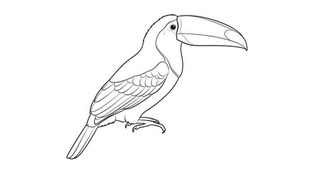 Naklejka premium A toucan draws a detailed line art illustration. The toucan is depicted in a side profile, showcasing its large, colorful beak and distinctive plumage.