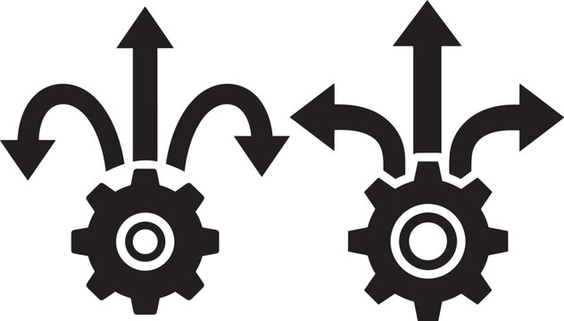 Gear mechanism icon vector with multiple arrows