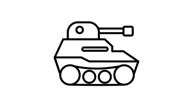 Tank Icon, Minimalist Outline Animation, Seamless Loop, 4K Transparent Background