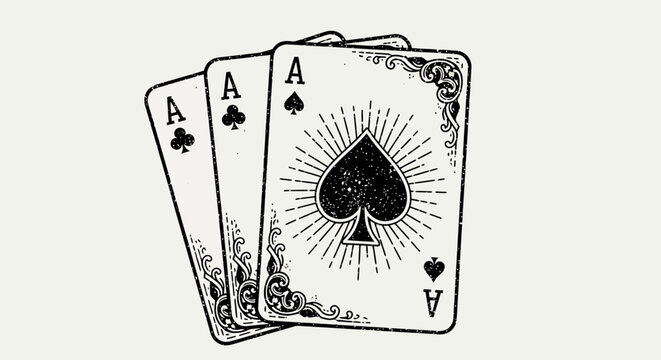 Three playing cards with ace of spades on top are fanned out