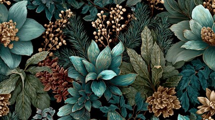 Fototapeta premium Close up of vibrant floral arrangement with various green and brown leaves