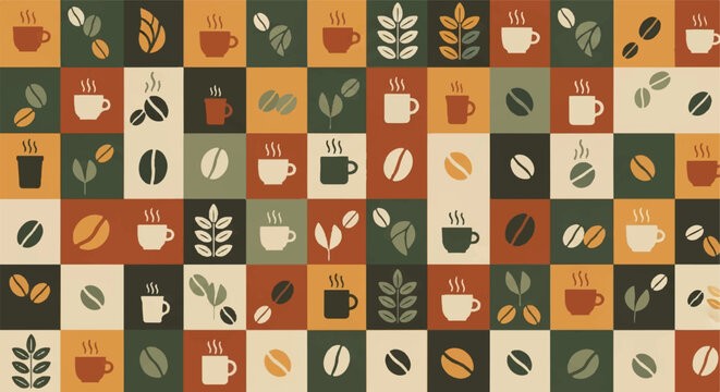 Coffee icons pattern seamless background design elements