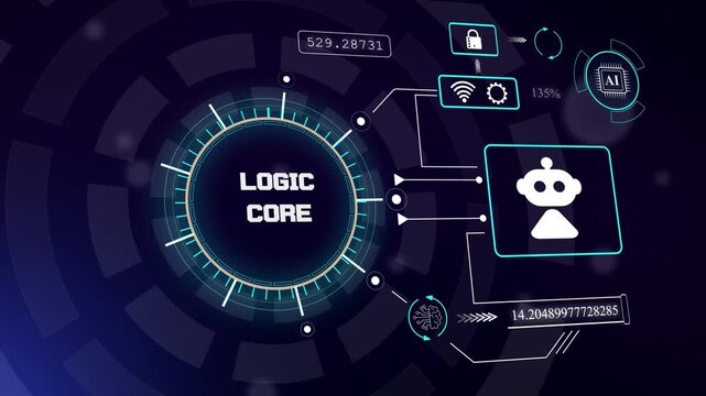 Advanced digital infrastructure background showcasing intelligent logic core diagnostics for professional engineering videos, hud animation