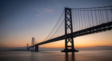 Fototapeta premium majestic gray suspension bridge at sunset on transparent background high quality professional