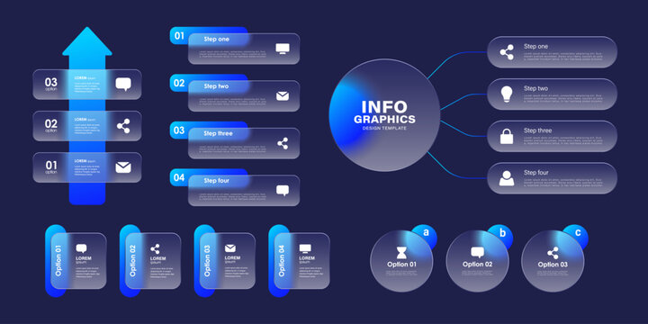 Infographic label design template set. Matte glass effect