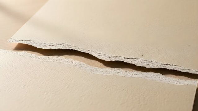 Close up of a crack in a wall with peeling paint and exposed drywall