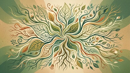 Fototapeta premium Abstract organic illustration of swirling leaves and roots in nature style