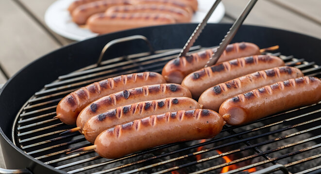 grilled sausages cooking on barbecue grill on transparent background high quality professional