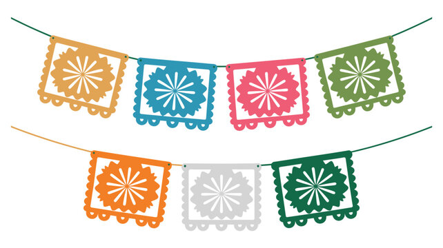 Festive Paper Flag Garland for Cinco de Mayo, Colorful Mexican Holiday Banner with Traditional Decorative Flags, May 5 Celebration Vector Illustration for Party, Event, and Cultural Design