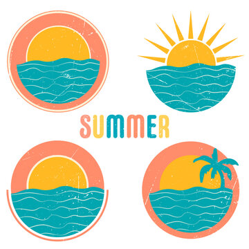 Vintage Beach Sunset Logos