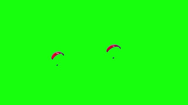 Paraglider flying high Paramotor flying away Parachute Tandem motor powered paragliding at twilight Green Screen Realistic naturalistic 4K UHD chroma key background