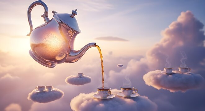 fantasy flying ship sailing through sky clouds, imaginative adventure concept representing freedom, exploration, dream travel, and surreal storytelling environment