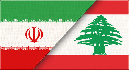 Obraz premium Double flag of Iran and Lebanon on fabric texture. Iranian and Lebanese flags