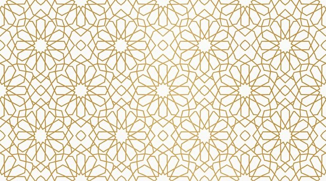 Gold Islamic geometric star seamless pattern on white background, elegant Arabic ornament, mosque tile design, Ramadan decoration and luxury decorative wallpaper