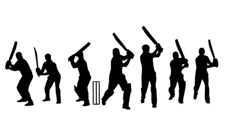 Black cricket players silhouette vector icons isolated on transparent background, Vector © Md