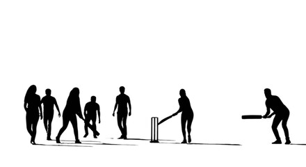 Cricket players silhouettes playing match isolated on transparent background, Vector © Md
