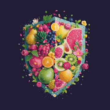 Geometric art shield composed of various abstract shapes